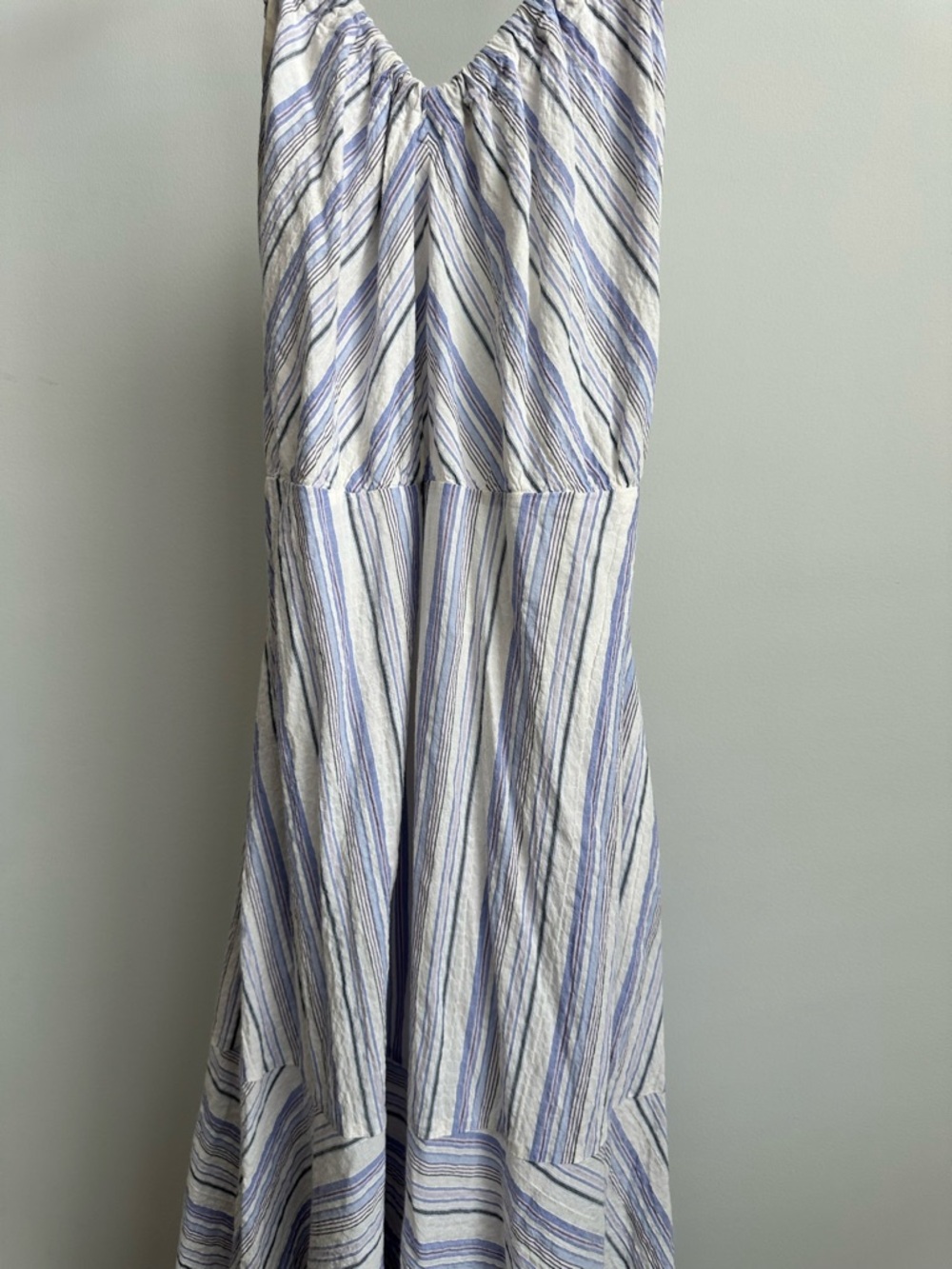 La Vie Rebecca Taylor Blue & White Striped Midi Dress | V-Neck Flowy Sundress - Picture 4 of 16